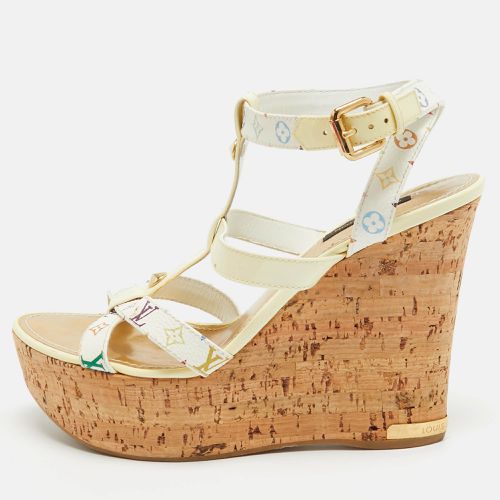 Louis Vuitton White Monogram Canvas and Patent Leather trappy Cork Wedge Platform Sandals Size 39 - Louis Vuitton - Modalova