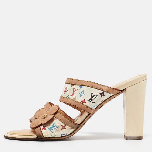 Louis Vuitton White/Brown Monogram Canvas and Leather Slides Size 37 - Louis Vuitton - Modalova