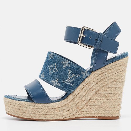 Louis Vuitton Blue Leather and Monogram Denim Starboard Wedge Sandals Size 38 - Louis Vuitton - Modalova