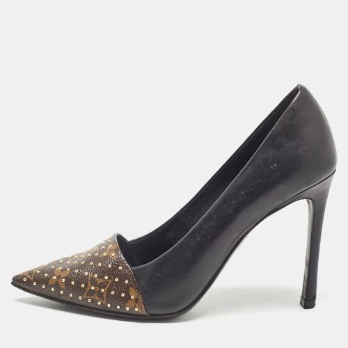 Louis Vuitton Black/Brown Leather and Studded Monogram Canvas Pointed Toe Pumps Size 36 - Louis Vuitton - Modalova