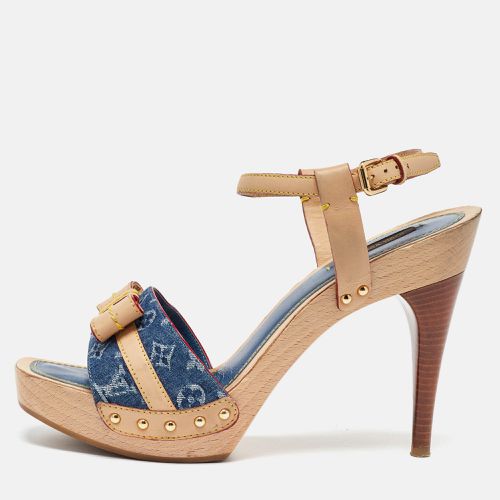 Blue Monogram Denim AND Leather Bow Ankle Strap Sandals Size 39.5 - Louis Vuitton - Modalova