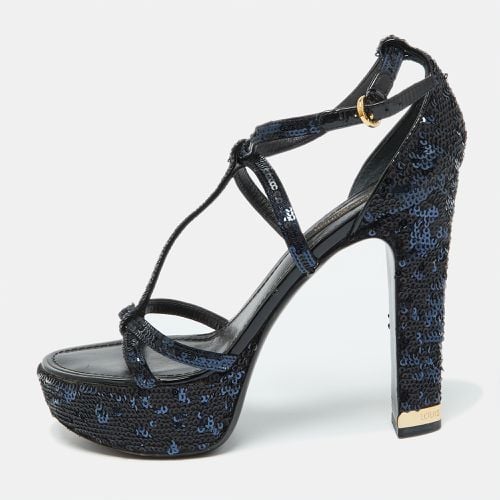 Louis Vuitton Black/Blue Sequins Platform Ankle Strap Sandals Size 36.5 - Louis Vuitton - Modalova