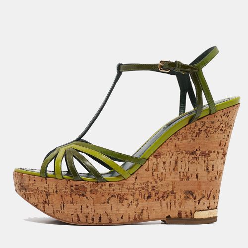 Louis Vuitton Green Patent Leather Summertime Cork Wedge Sandals Size 38 - Louis Vuitton - Modalova