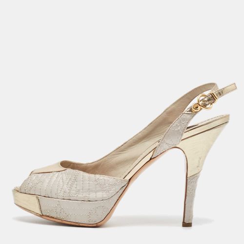 Louis Vuitton Grey/Gold Leather and Satin Peep Toe Pumps Size 37 - Louis Vuitton - Modalova