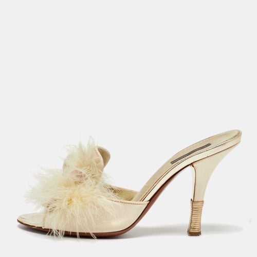 Louis Vuitton Cream Satin and Ostrich Feather Bow Slide Sandals Size 38 - Louis Vuitton - Modalova