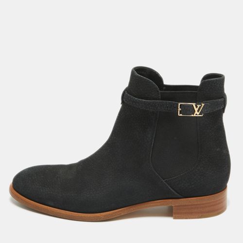 Louis Vuitton Black Nubuck Leather Logo Strap Ankle Length Boots Size 39 - Louis Vuitton - Modalova