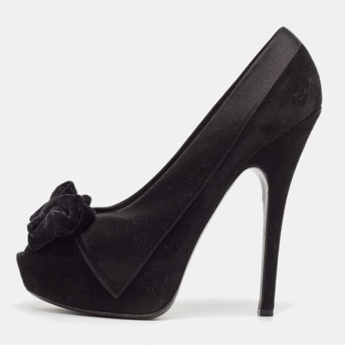 Louis Vuitton Black Satin and Suede Peep Toe Platform Pumps Size 39.5 - Louis Vuitton - Modalova