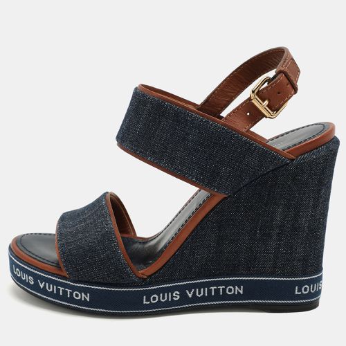 Louis Vuitton Blue Denim Wedge Ankle Strap Sandals Size 39 - Louis Vuitton - Modalova