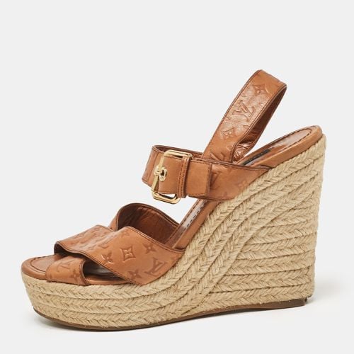 Louis Vuitton Tan Monogram Embossed Leather Espadrille Wedge Sandals Size 37 - Louis Vuitton - Modalova