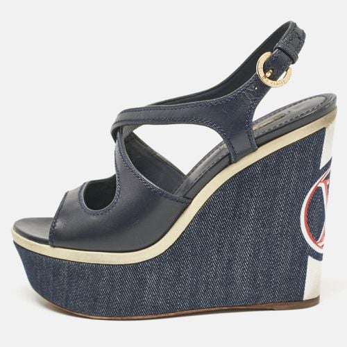 Louis Vuitton Navy Blue Canvas and Denim Wedge Sandals Size 38 - Louis Vuitton - Modalova