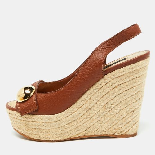 Louis Vuitton Brown Leather Espadrille Platform Wedge Slingback Sandals Size 39 - Louis Vuitton - Modalova