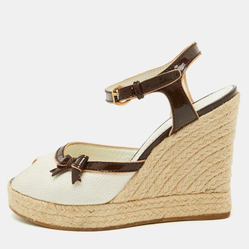 Louis Vuitton White/Brown Canvas and Patent Leather Espadrille Wedge Sandals Size 36.5 - Louis Vuitton - Modalova