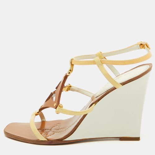 Louis Vuitton Cream/Brown Patent Leather Capricieuse Monogram Wedge Sandals Size 36.5 - Louis Vuitton - Modalova