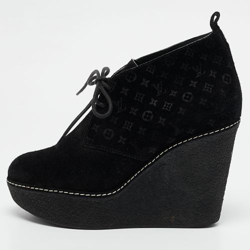 Louis Vuitton Black Monogram Suede Wedge Ankle Boots Size 36 - Louis Vuitton - Modalova