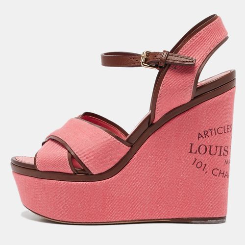 Louis Vuitton Pink Denim and Leather Articles De Voyage Wedge Sandals Size 36 - Louis Vuitton - Modalova