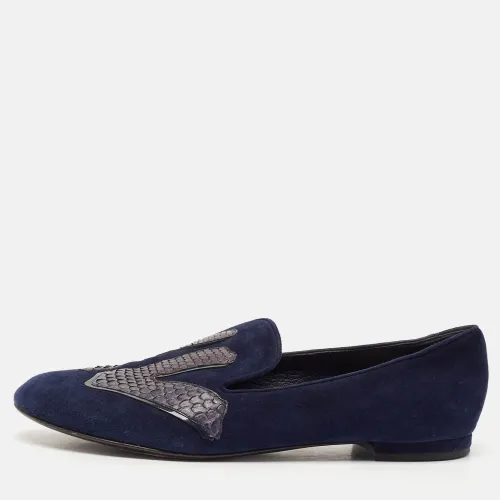 Louis Vuitton Navy Blue Python Leather and Suede LV Logo Smoking Slippers Size 36.5 - Louis Vuitton - Modalova