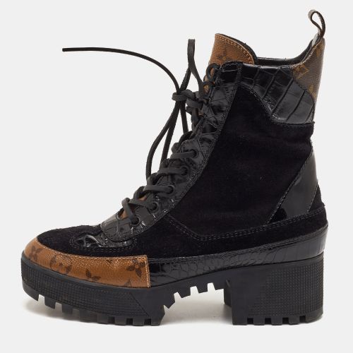 Laureate Size 38 Suede and Reverse Monogram Canvas Combat Boots - Louis Vuitton - Modalova