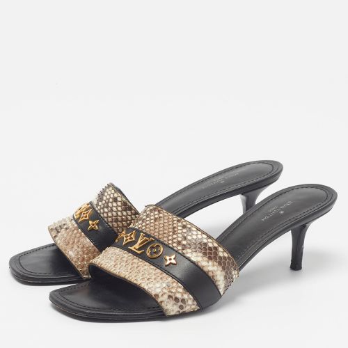 Size 39 Tricolor Leather and Python Logo Slide Sandals - Louis Vuitton - Modalova