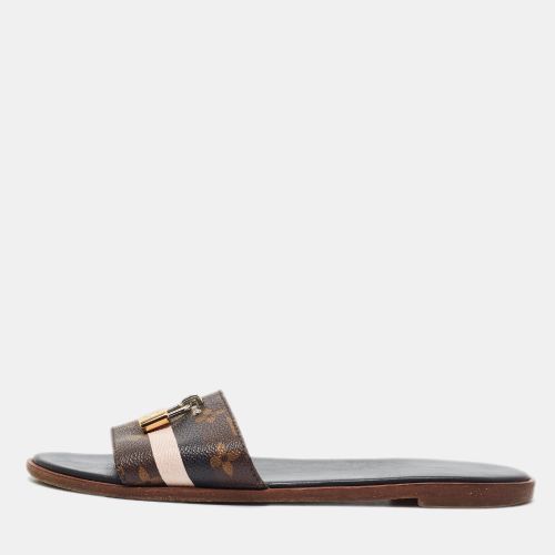 Lock It Size 39 Dark Monogram Coated Canvas Flat Slide - Louis Vuitton - Modalova