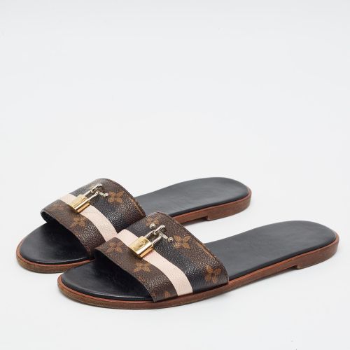 Lock It Size 39 Dark Monogram Coated Canvas Flat Slide - Louis Vuitton - Modalova