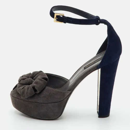 Size 39 /Navy Blue Suede Platform Ankle Strap Sandals - Louis Vuitton - Modalova