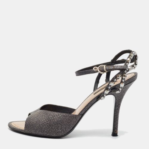 Size 37 /Grey Python Embossed Leather Crystal Embellished Ankle Strap Sandals - Louis Vuitton - Modalova