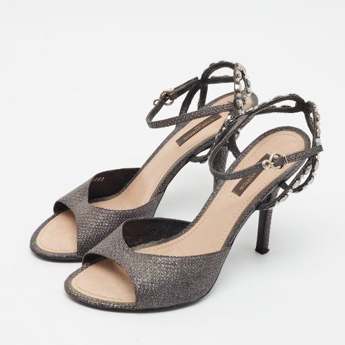 Size 37 /Grey Python Embossed Leather Crystal Embellished Ankle Strap Sandals - Louis Vuitton - Modalova