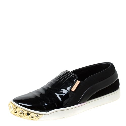 Louis Vuitton Black Patent Leather and Suede Studded Slip On Sneakers Size 36.5 - Louis Vuitton - Modalova