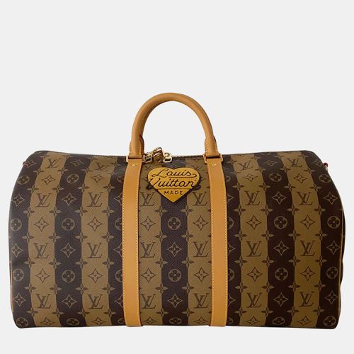 Louis Vuitton Virgil Abloh NIGO Brown Monogram Stripes Coated Canvas Keepall Bandoulière 50 Duffel Bag - Louis Vuitton - Modalova