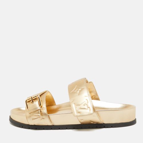 Louis Vuitton Gold Monogram Embossed Leather Bom Dia Slides Size 37 - Louis Vuitton - Modalova