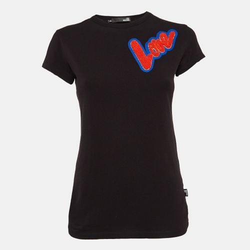 Love Moschino Black Cotton Knit Love Patch Detail T-Shirt S - Love Moschino - Modalova