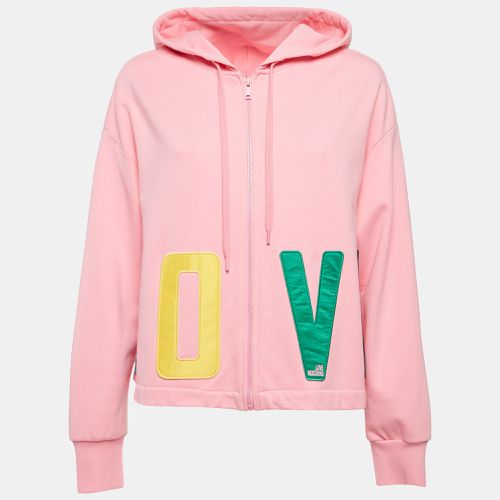 Love Moschino Pink Cotton Applique Detail Zip-Up Hoodie M - Love Moschino - Modalova