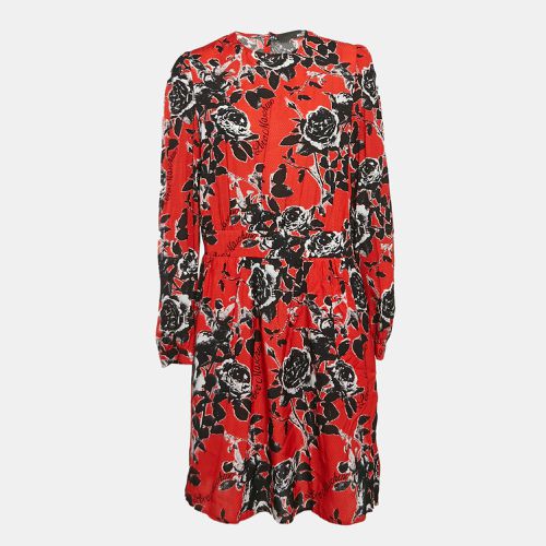 Love Moschino Red Textured Floral Print Crepe Short Dress M - Love Moschino - Modalova