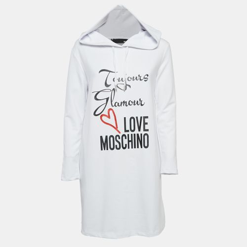 Love Moschino White Printed Cotton Hoodie Dress S - Love Moschino - Modalova