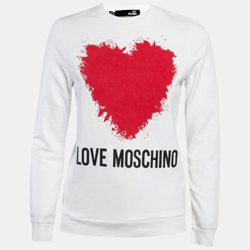 Love Moschino White Printed Cotton Knit Sweatshirt S - Love Moschino - Modalova