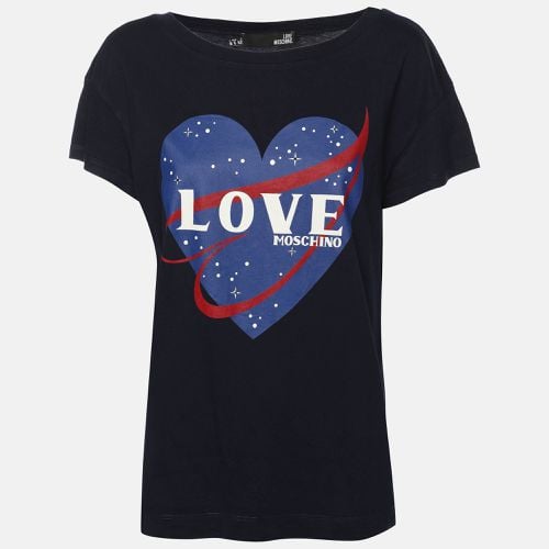 Love Moschino Dark Blue Heart Print Fabric T-Shirt M - Love Moschino - Modalova