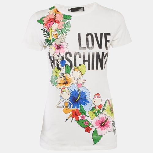 Love Moschino White Printed Cotton Round Neck T-Shirt S - Love Moschino - Modalova