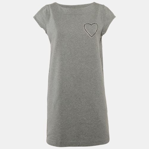 Love Moschino Grey Logo Embellished Cotton Knit Mini Dress M - Love Moschino - Modalova