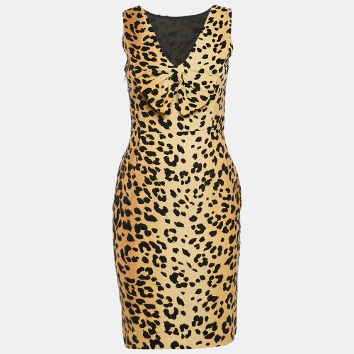 Love Moschino Brown Leopard Print Velour Bow Detail Short Dress S - Love Moschino - Modalova