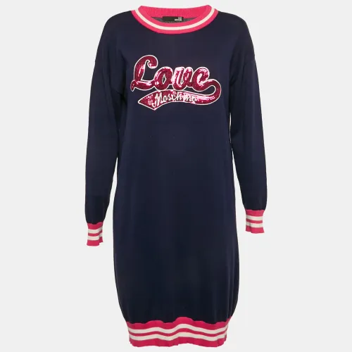 Love Moschino Navy Blue Sequin Embroidery Cotton Sweater Dress S - Love Moschino - Modalova