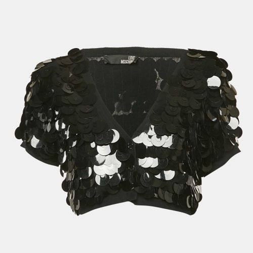 Love Moschino Black Sequined Knit Short Sleeve Cardigan L - Love Moschino - Modalova