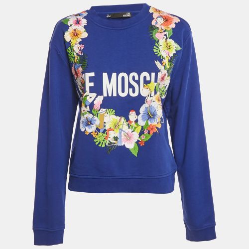 Love Moschino Blue Printed Cotton Crew Neck Sweatshirt M - Love Moschino - Modalova