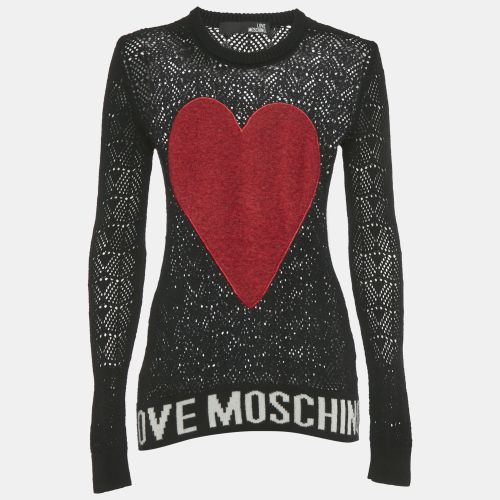 Love Moschino Black Patterned Knit Heart Patch Detail Sweater S - Love Moschino - Modalova