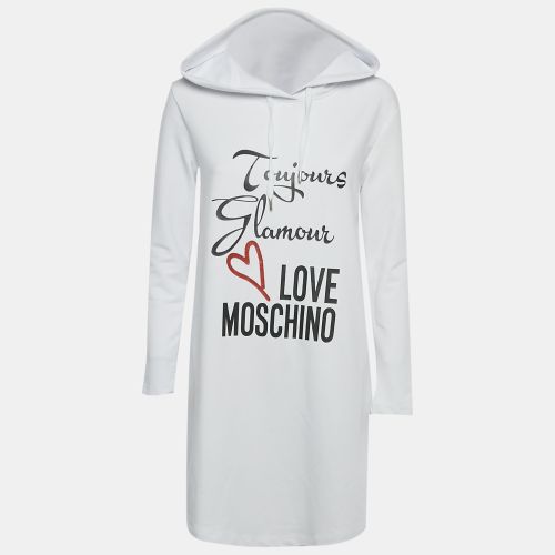 Love Moschino White Printed Cotton Hoodie Dress S - Love Moschino - Modalova