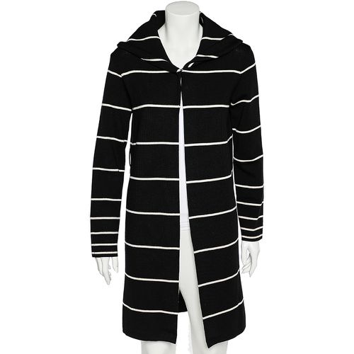 Love Moschino Black Striped Wool Hooded Mid Length Overcoat M - Love Moschino - Modalova