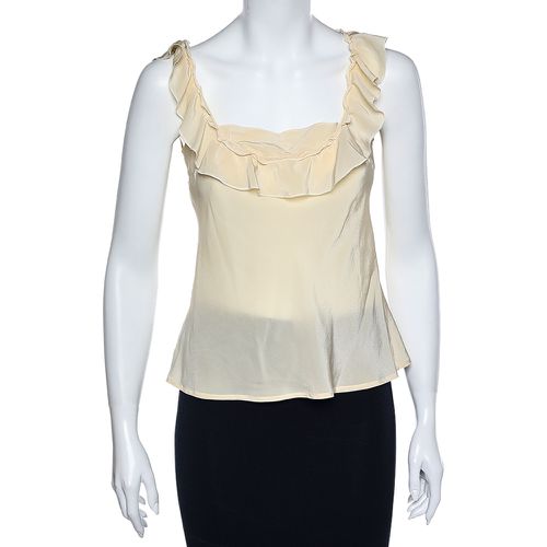 Love Moschino Cream Silk Ruffled Neck Sleeveless Top S - Love Moschino - Modalova