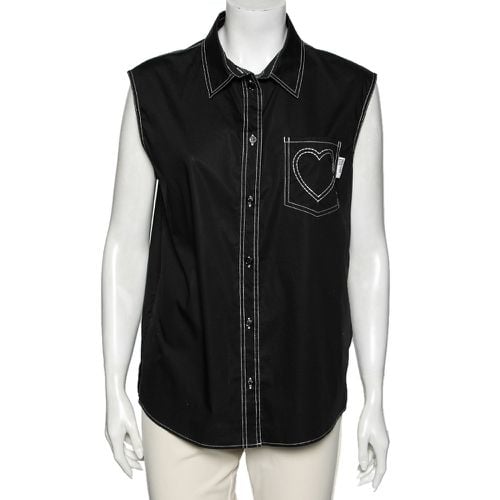 Love Moschino Black Cotton Heart Embroidered Sleeveless Shirt L - Love Moschino - Modalova