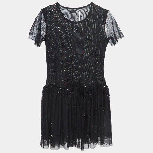 Love Moschino Black Dotted Tulle Gathered Mini Dress M - Love Moschino - Modalova