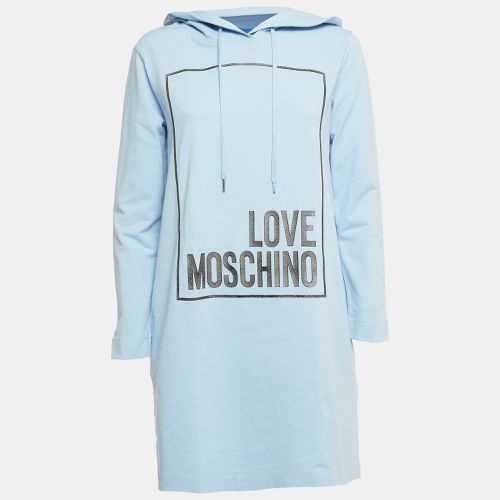 Love Moschino Blue Cotton Frame Logo Hoodie Dress S - Love Moschino - Modalova