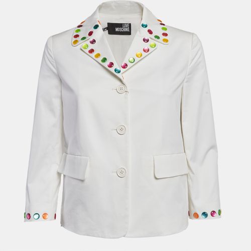 Love Moschino White Multicolor Stud Embellished Gabardine Blazer S - Love Moschino - Modalova